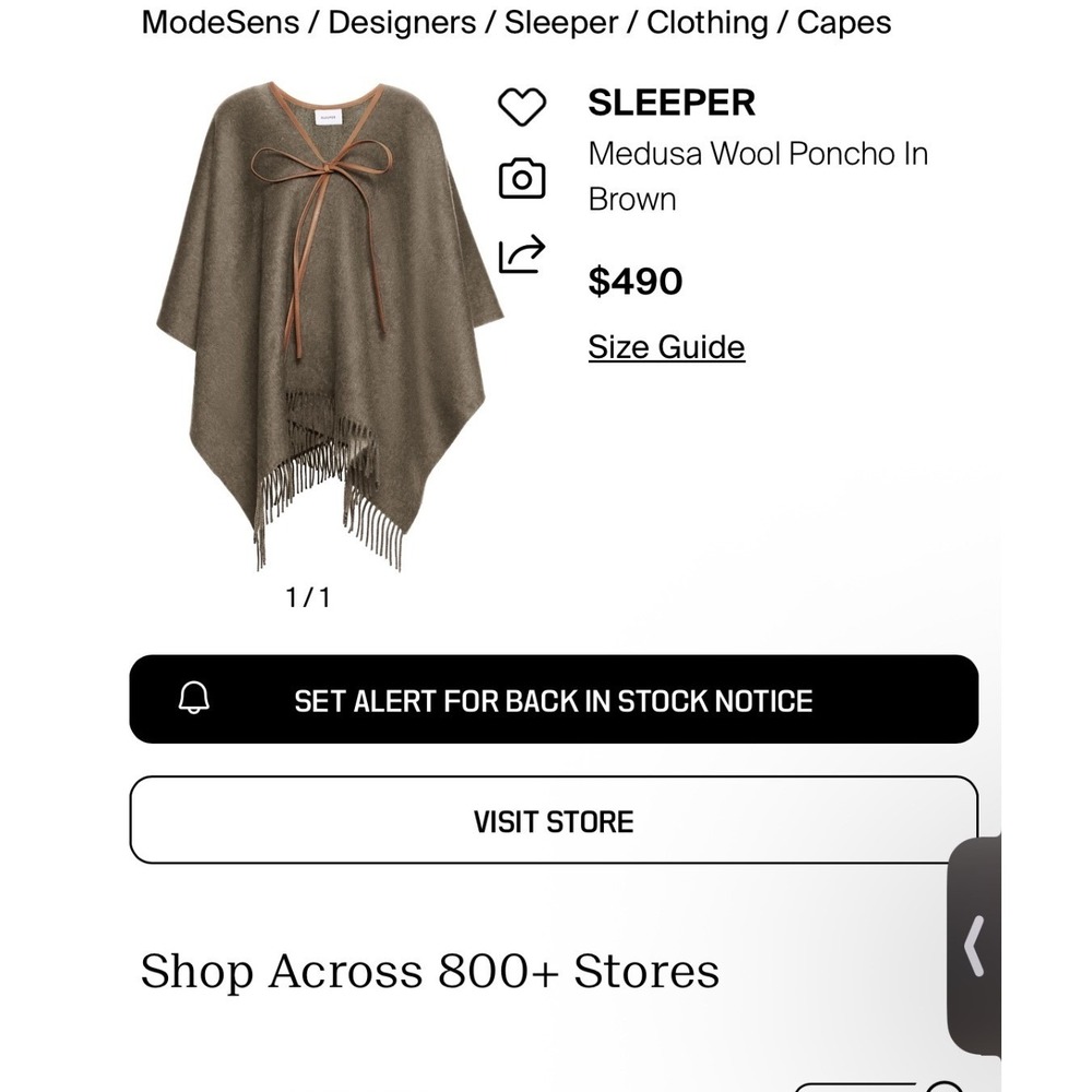 NWT‎ SLEEPER Medusa Wool Poncho Brown Leather Tie Fringe Size Small/Medium Soft - Picture 9 of 9